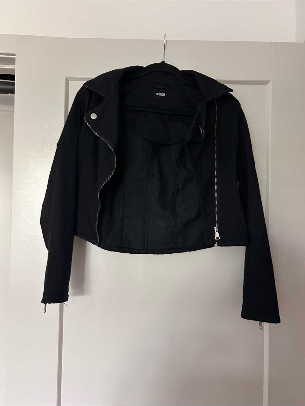 Hudson Jeans Black Cropped Leather Moto Jacket